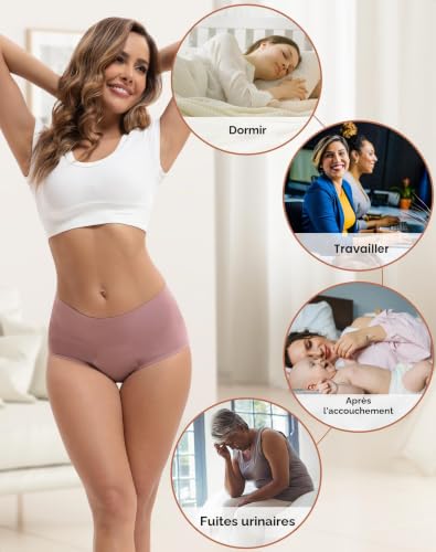 INNERSY Culotte Menstruelle Bambou,XL, Violet Rose/Bleu Foncé/Marron Foncé – vue 5