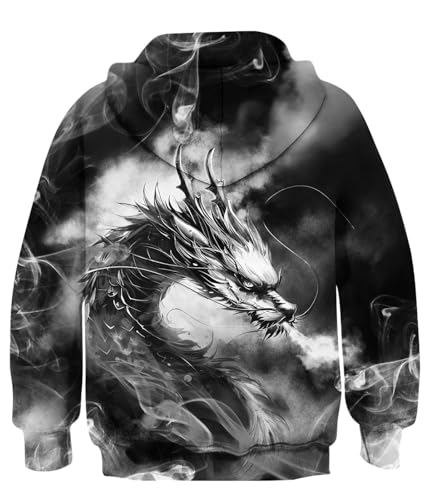 Image of TUONROAD Kids Novelty Fashion Hoodies 6-7 Years Boys Cool 3D Pattern Grey Dragon Pullover Sweatshirts for Little Boy's Long Sleeve Fall Winter Hooded Running Sport Clothing With Pocket for Vacation