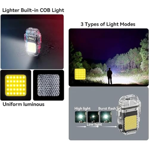 Image of Waterproof LED Flashlight Plasma Lighter | USB Rechargeable Keychain Torch | Windproof Flameless Mini Lantern for Outdoor, Camping, Hiking, Survival | Transparent Multi-Utility Pocket Light