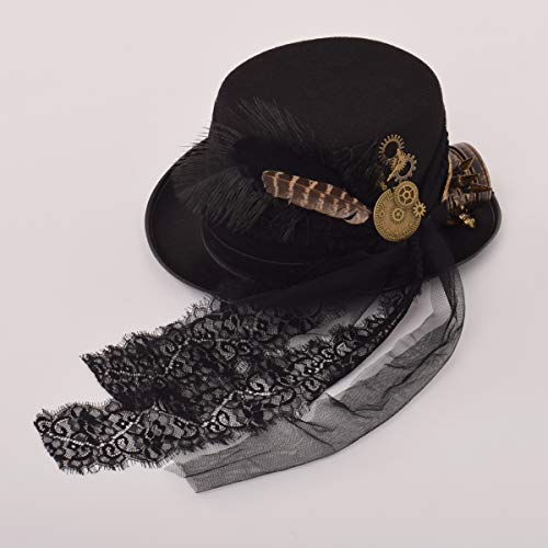 Unisex Steampunk Top Hats Halloween Costume Hat with Goggles Black (58cm) steampunk buy now online