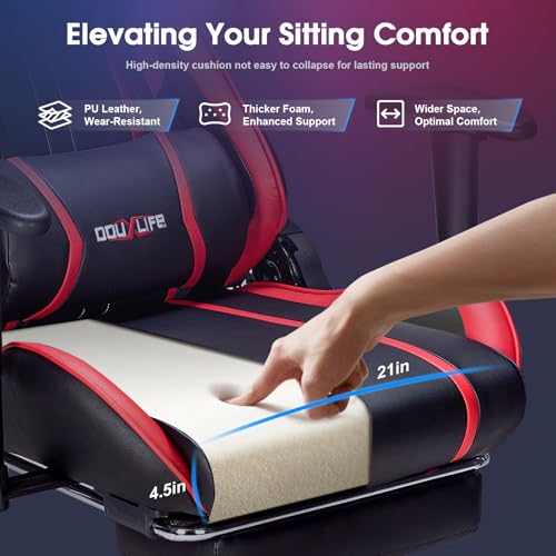 Image of Douxlife Computer Gaming Chair with Footrest, Height Adjustable Game Chair for Adults 360-Swivel Seat and Headrest and for Office or Gaming, Racing Style (Black and Red)