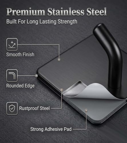 Image of Enclave Heavy Duty Adhesive Hooks, Stick on Wall Adhesive Hangers, Strong Stainless Steel Holder, Self Adhesive Hooks for Kitchen Bathroom Home Door Towel Coat Key Robe. (Cube Black, Pack of 2)