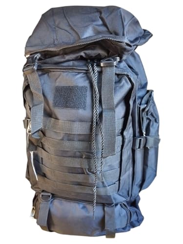 Mochila Lona Reforçada 70 Litros Mala Trilha Bagagem Caminhada Viagem Cargueira Pesca Tatica Camping Moto preta