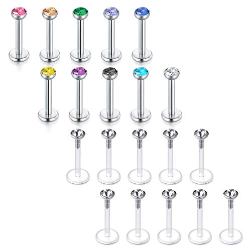 Crdifu 20er Lippenpiercing Labret Stecker Edelstahl Kunststoff Set 1,2mm Helix Tragus Knorpel Piercing Stecker 6mm 8mm