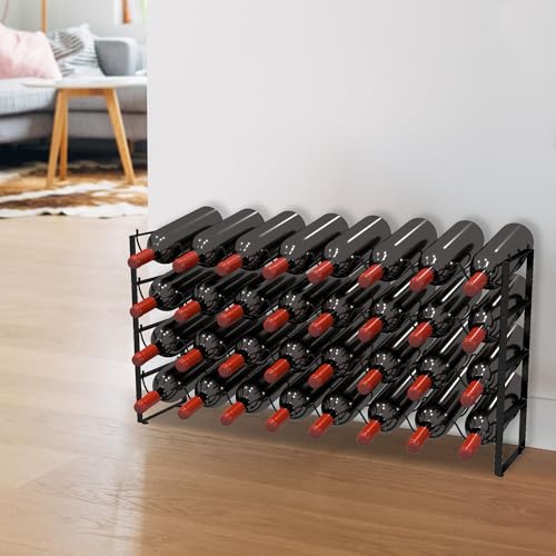 Estante apilable para vino 32 botellas negro metal miniatura 3