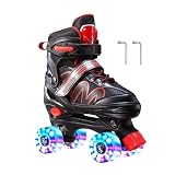 MLYPRU Rollschuhe Für Frauen Und Männer Erwachsene Und Jugendliche Mit Leuchtenden Rädern, Zweireihig Quad-Blades Rollerskates Für Anfänger Und Kinder(Rot,S(26-33EU))