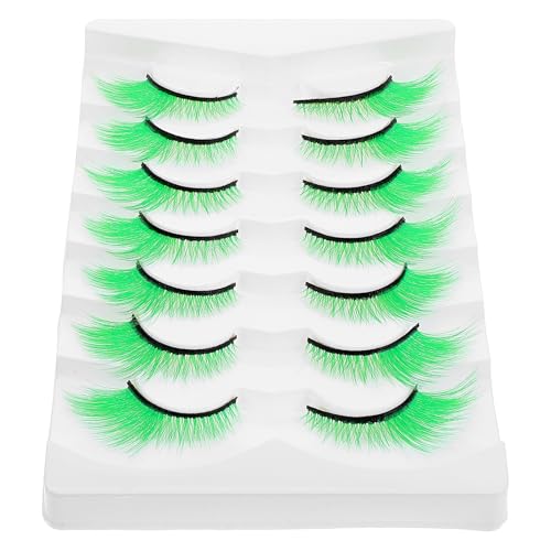 Genérico Pestañas Postizas Verdes para Mujeres 7 Pares Largas y Voluminosas Brillo para Cosplay y Maquillaje de Fiesta Carnaval Día de San Patricio Accesorio Dramático Reutilizable