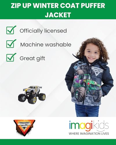 Monster Jam Zip Up Puffer Jacket Toddler to Little Kid Grave Digger El Toro Loco Megalodon2