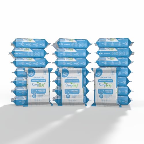 Image of Simpleaf Flushable Wet Wipes Unscented | Plastic Free, Paraben & Alcohol Free | Hypoallergenic & Safe for Sensitive Skin | Soothing Aloe Formula | Adult Toilet Wipes (24 x 25 Count Pack) 600 Count