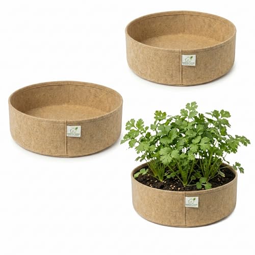 Image of 400 GSM Geo Fabric Round Grow Bags 18x9 Inch, Camel Color Planting Bags for Terrace and Kitchen Gardening Pack of 3
