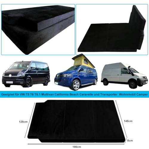 xxjolavv [Verdickte] tragbare Klappmatratze kompatibel mit VW T32 T4 T5 T6 T6.1 T7 Multivan California Beach Caravelle und Transporter 186 * 148 * 8cm Wohnmobil Camper zubehör