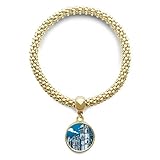 Material: Metall DIYthinker Damen Altes Schloss Mittelalterliche Ritter von Europa Emblem Goldene Armband Laufende Anhänger Schmuck-Kette