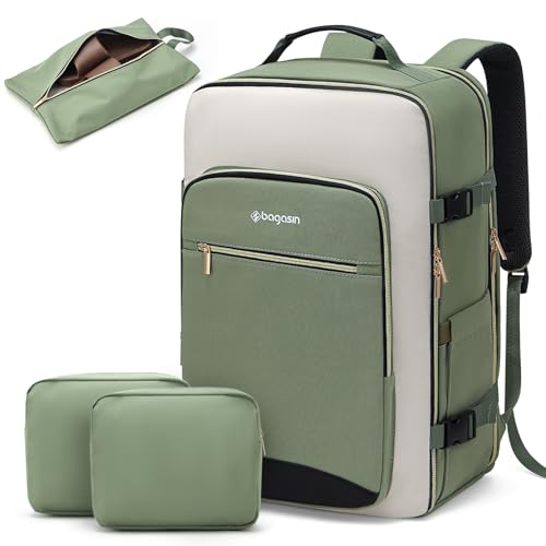 [bagasin] 30L 大容量 旅行リュック メンズ レディース 機内持ち込み対応 キャリーオンバッグ 3つのパッキングキューブ付き TSA対応 防水 バックパック 17インチPC収納可 1泊～2泊用 トラベル・通勤・通学・出張・週末用バッグ