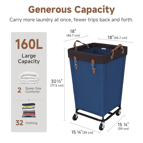 Image of StorageWorks 160L Laundry Basket with Wheels, Large Rolling Hampers for Clothing Organizer, Dirty Clothes Basket for Hotel, Home, Closet, Dorm, Blue