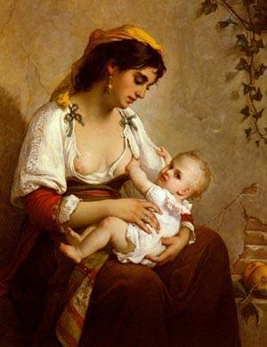Peinture à l'huile La Jeune Mère de Wagner Jules Salles pour salon chic