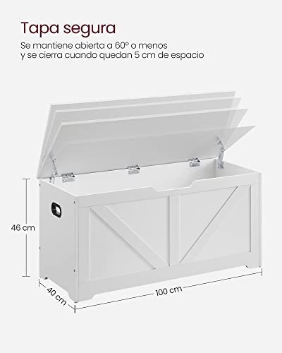 Miniatura 3 de Vasagle Puff Almacenaje, Banco Almacenaje Con 2 Bisagras De Seguridad, Baúl Almacenaje, Banco Zapatero, Estilo De Campo, 40 X 100 X 46 Cm, Para Pasillo Dormitorio Salón, Blanco Nube Lsb060t14