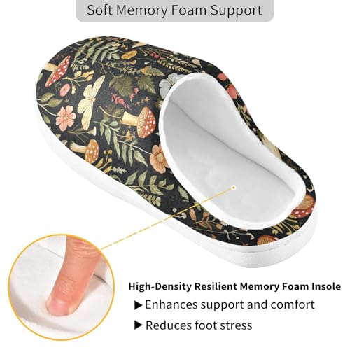 JUNZAN Mushroom Botanical Dragonflies Butterflies Womens Cotton House Slippers Comfy Memory Foam Hotel Slippers for Travel Christmas Presents 6-72