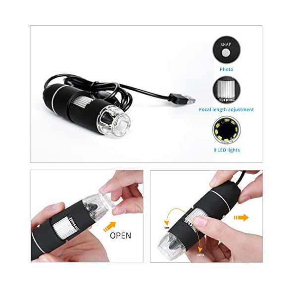 Koolertron WiFi Digital Mikroskop,0.3MP Microscope 50X-1000X Vergrößerung Zoom Mini Kamera Endoskop mit 8 LEDs für… – Bild 4