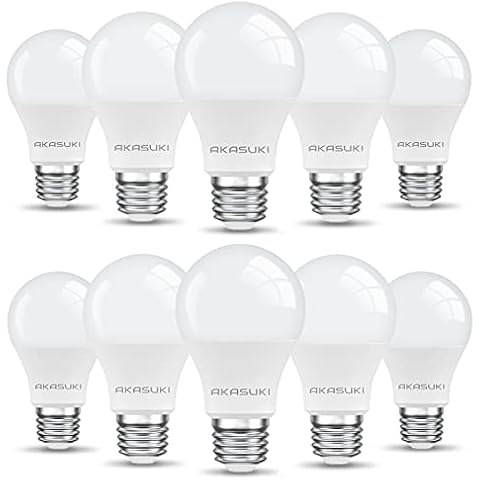 AKASUKI E27 Screw LED Light Bulb 10 Pack Edison Screw in Light Bulbs 9W, 60W Incandescent Lamps Equivalent, Warm White 2700K, Energy Saving Lamp for Floor Lamps, Ceiling Lighting, Non-Dimmable Cover