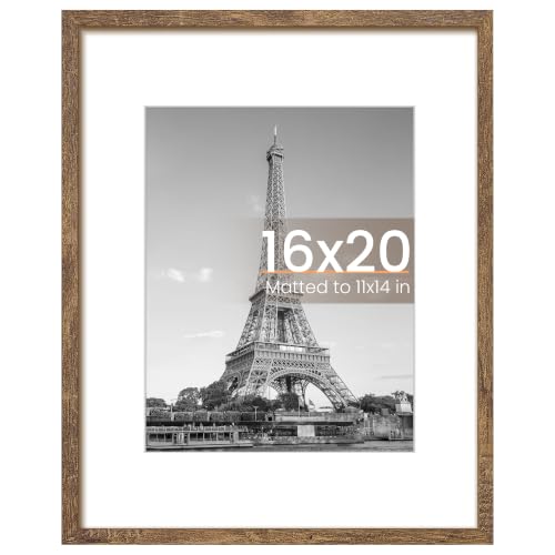 Image of upsimples 16x20 Picture Frame, Display Pictures 11x14 with Mat or 16x20 Without Mat, Wall Hanging Photo Frame, Rustic Brown, 1 Pack