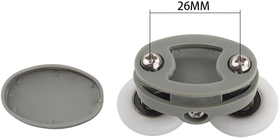 Shower Door Rollers Top and Bottom Wheels Set with 23mm Pulley for 4-6mm Glass, Adjustable Plastic and Brass Runners for Straight and Curved Doors, Gray (4-Pack)