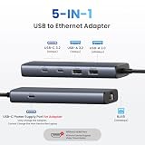 UGREEN Adapter USB na Ethernet, koncentrator USB 5 w 1 z Ethernetem z 2 x USB-C 3.2 (10 Gb/s) + 1 x USB-A 3.2/1 x USB-A 2.0/Gigabit RJ45, sieciowy LAN Internet Dongle kompatybilny z laptopem, MacBook