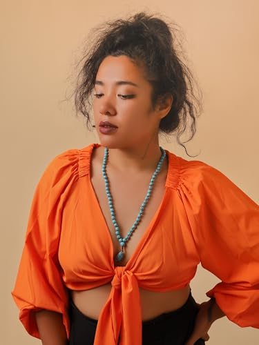 MINACHI Created Turquoise Long Necklace, Irregular Shape Beads, Bohemian Vintage Ethnic Style Jewelry for Women4