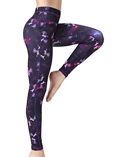 FLYILY Femme Sports Leggings Star Impression Workout Collants Stretch Fitness Yoga Pantalon,L,Angelprint