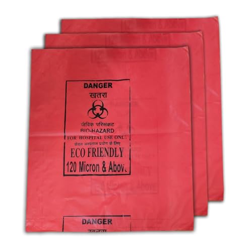 Image of HEAN Bio Hazard Waste Disposal Bags, 20x24 inch, 75 Micron, Bio Medical Garbage Bags (Red - 30)