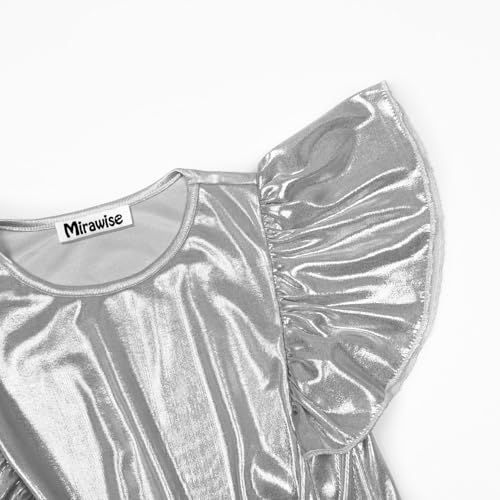 Image of Mirawise Girls Shirts Metallic Tops Clothes Tshirt Ruffle Short Sleeve Tee Size 6-14