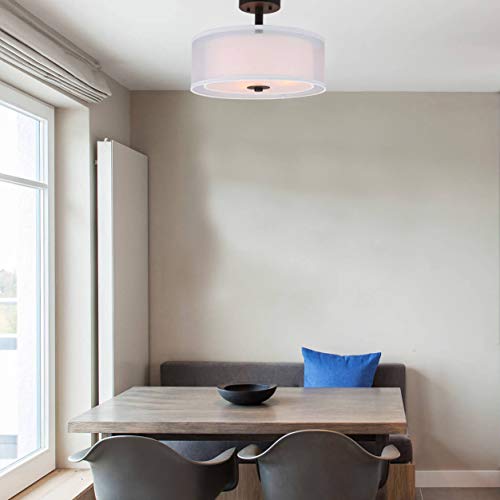 Xinbei Lighting Semi Flush Mount Ceiling Light, 3 Light Drum Semi Flush Light, 16" Close To Ceiling Light With Fabric Shade In Dark Bronze For Living Room & Bedroom Xb-Sf1194-Db #TOP2