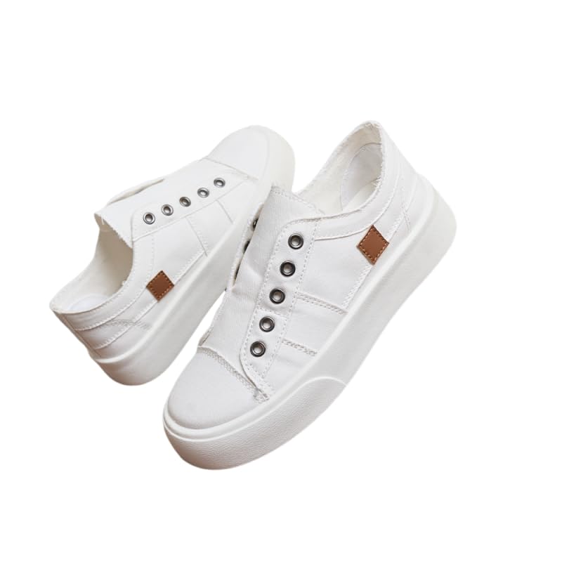 Casual Chunky Sneaker for Women Fabric Shoes Comfortable Breathable No Shoelaces Design Trendy White