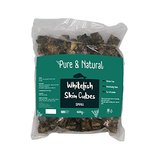 Pure & Natural 100% Natural Whitefish Skin Cubes Small For Dogs 400gm - Low Fat, Grain Free Dog Treats, 400 g (Pack of 1)