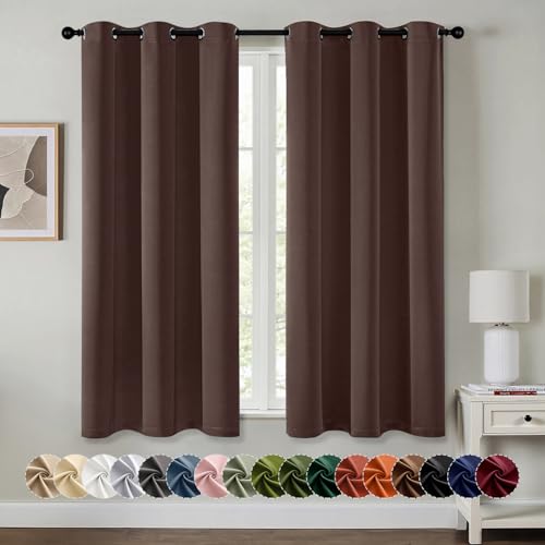 Image of MIULEE Blackout Curtains for Bedroom Living Room 2 Panels, Thermal Insulated Room Darkening Drapes Grommet Noise Reducing Light Blocking Window Treatments 45 Inches Long 40x45 Inch Dark Brown