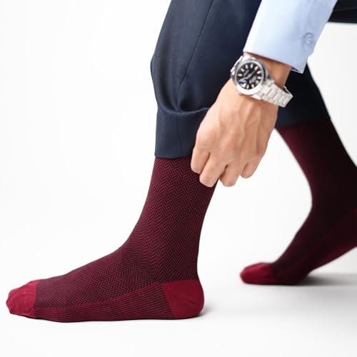 Image of Theater Maroon & Black Men's Socks | Mercerised Cotton | Mid Calf Length | Anti-Bacterial | Luxury Business Look | Elegant & Comfortable