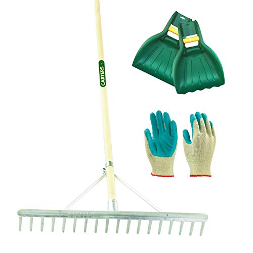 PDL – Pegdev - 18 Tooth Aluminium Landscape Rake with Leaf Scoop Grab & Gardening Gloves (Med/Large) – Garden Tool Set.