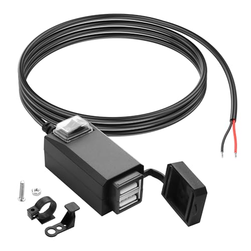 PNGKNYOCN Cargador USB para motocicleta, cargador USB dual de 3.1 A impermeable con interruptor para teléfono, tablet, GPS, etc. (1.2 m)