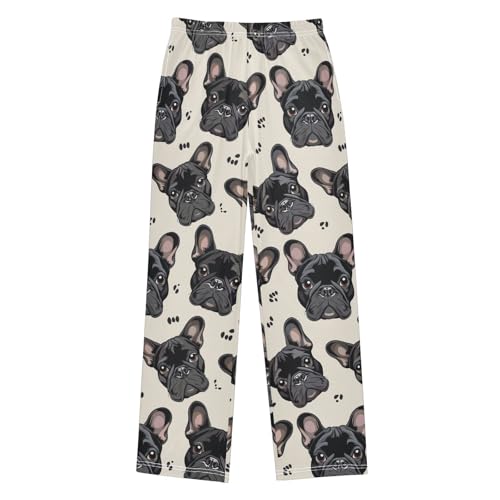 Boys' Pants Black French Bulldog Paw Print Long Bottoms Jogger Pants Elastic Waist Trousers with Pockets S-XL