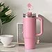 ANLABESY Compatible with Stanley Cup Accessories, 3PCS Hot Pink Straw Toppers for Stanley Cup Straw Cover Cap, 2PCS Cute Letter for 30&40 Oz Tumbler with Handle(E)