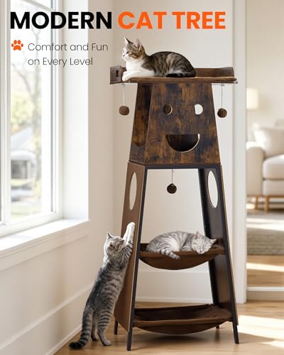 Árbol moderno de madera para gatos interior 56 pulg miniatura 6