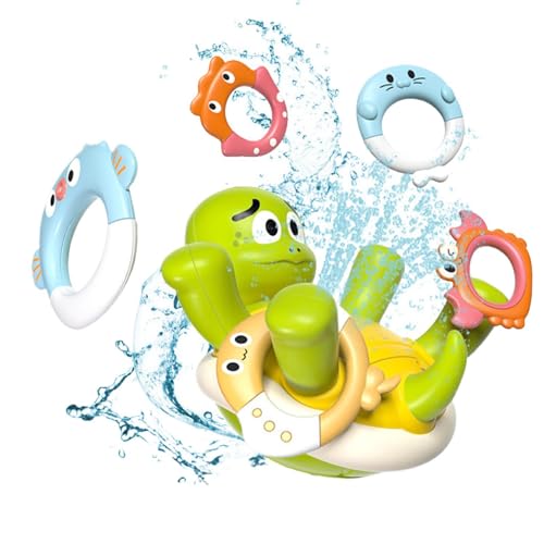 Juguete de baño de tortuga eléctrica con chorros de agua rotativos y 5 anillos para niños