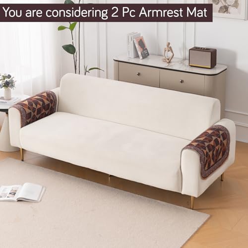 Image of HOKIPO HeavenHue Fleece Backed Sofa Armrest Cover 2 Pc, Rustic Mosaic