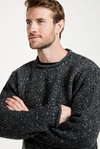 Men's Roll-Neck Irish Fisherman Sweater, Pure Wool, Gray4