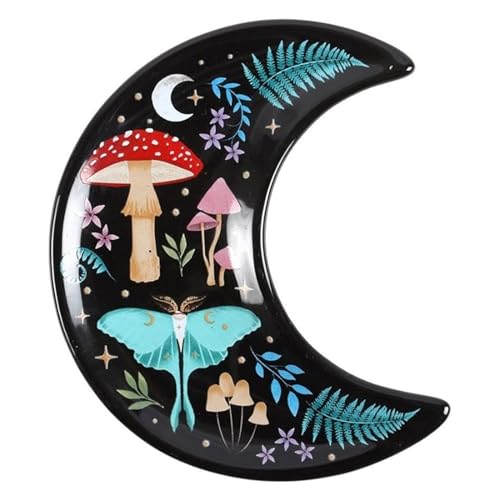 W-Direct Plat à bijoux imprimé croissant de lune sombre - Motif flore nocturne et faune - Lune céleste et étoiles