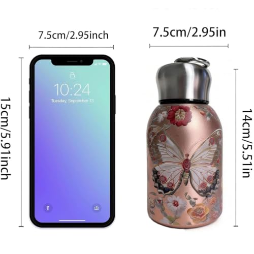 Image of Travel Mini Water Bottle Compact Stainless Steel Portable Leak-Proof Small Bottle for Office, Outdoor & Everyday Carry 300 ML (Butterfly)