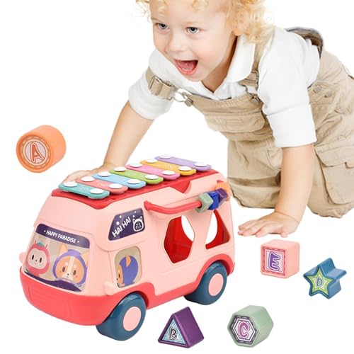 Acunny Juguete de autobús de la música, autobús de Aprendizaje Musical | Juguete Musical Interactivo de Piano con música/luz,Educación temprana Historia de Rompecabezas Máquina Preescolar Vehículo