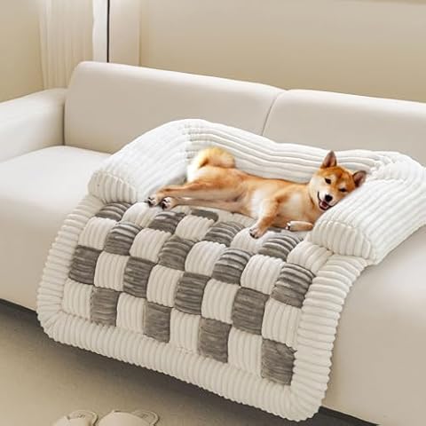 OYX Calming Dog Bed Mat, Fluffy Fuzzy Couch Cover for Sofa, Waterproof Lining, Furniture Protector for Small, Washable Pet Mat, Medium and Large Dogs and Cats Grey Cover