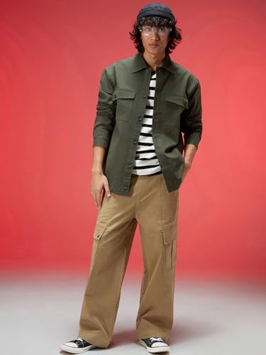 Image of Veirdo Regular Fit Solid Collared Full Sleeves Twill Lycra Material Full Sleeve Casual Winter Shacket For Men (Available Colors: Olive, Navy & Black)