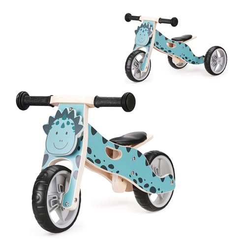 Baby Balance Bike - 2-in-1Wooden Trike for Toddler Easy Converts to Balance Bike - Lightweight Toddler Tricycle for 18 Months +, Padded Adjustable Seat - Puncture Proof Wheels - Dinosaur Design - Image 2