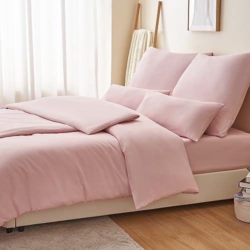 RUIKASI Bettwäsche 135x200 Rosa 4teilig - Hellrosa Mikrofaser Bettwäsche-Sets Oeko-TEX… – Ansicht 5